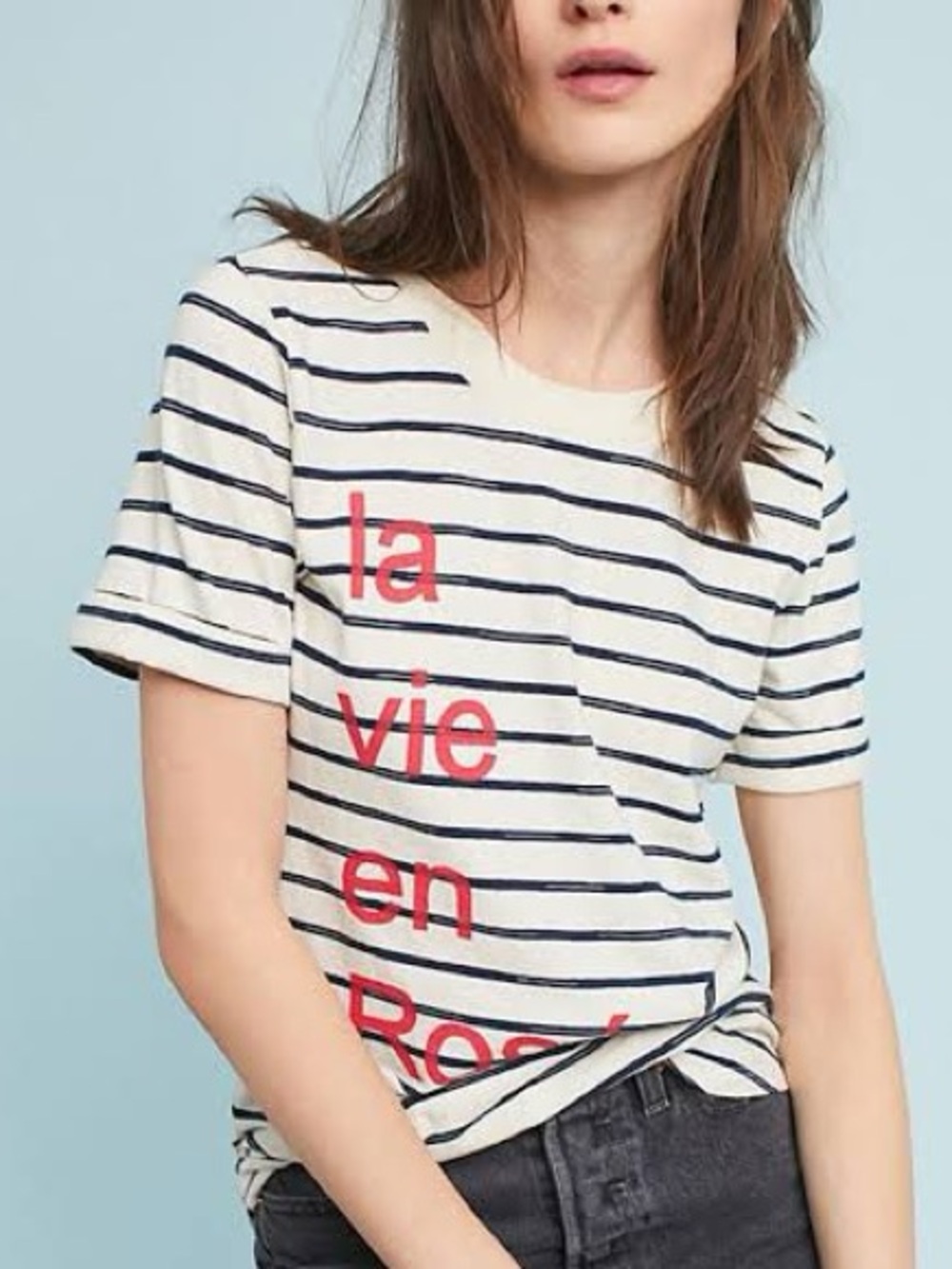 Anthropologie La Vie en Rosé Striped Graphic Tee XS French Chic Coastal Too XS